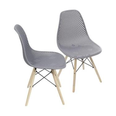 Imagem de Kit 2 Cadeiras Boxbit Colmeia Base Em Madeira Cinza, china, cinza