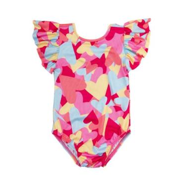 Imagem de Maiô Babado Mangas Proteção Solar UV Menina Infantil Praia - Fofotinho