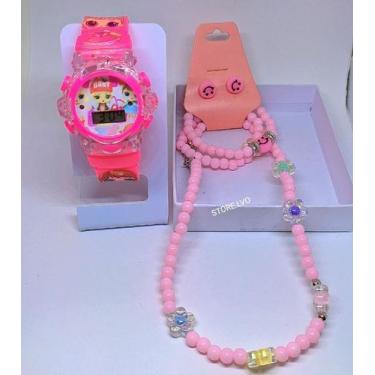 Imagem de kit Relógio infantil Digital Pisca Toca Musica Meninas + Conjunto Cola