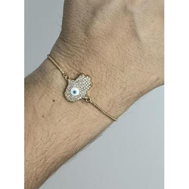 Imagem de Pulseira Regulável Mão Hamsá Zircônias Banho Ouro Lomany Co. - BD Net 