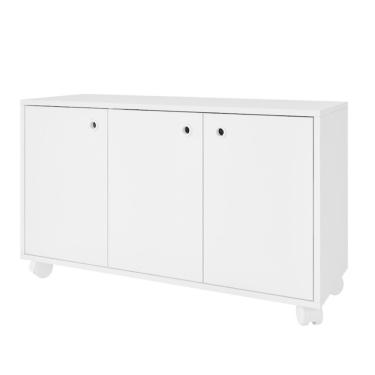 Imagem de Rack Em Mdp 3 Portas 1 Prateleira E 4 Pés Com Rodízio Brv Móveis Branco