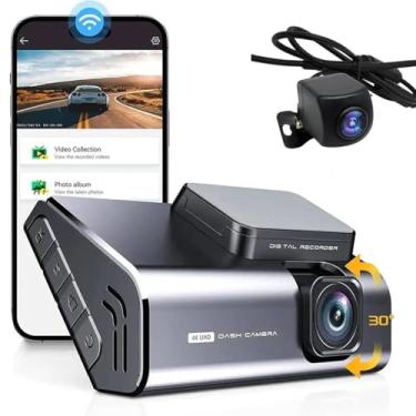 Imagem de Câmera veicular de lente dupla para carros, 4K UHD embutido WiFi DVR, câmera frontal 2160p e câmera traseira 1080p, gravador de monitoramento de visão noturna G-Sensor