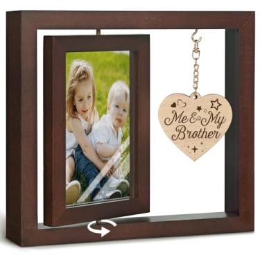 Imagem de IIILUYOT Porta-retrato giratório de madeira flutuante Me & My Brother, presente para irmão novo, irmão, para irmão mais velho, batismo, recém-nascido, porta-retrato para chá de bebê, 10 x 15 cm