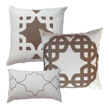 Imagem de Kit 3 Almofadas Bordadas em Linho - Hematita Marrom Claro - Lovely Son