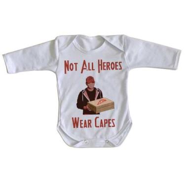 Imagem de body nenê criança roupa bebê manga longa Pizza Not all heroes - Empóri