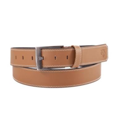 Imagem de Cinto Masculino Em Couro Fivela Prateado Com Costura - Use Young, Cara