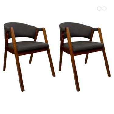 Imagem de Kit 2 Cadeiras de Jantar Estofada Ravena Madeira com Braço Castanho CC