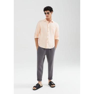 Imagem de Calça Básica Masculina Taper Em Linho - Hering, G, Cinza escuro