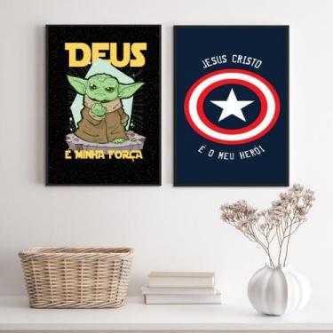 Imagem de Kit 2 Quadros Quarto Jovem Cristão 45x34cm - com vidro - Quadros On-li