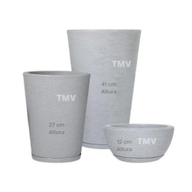 Imagem de Jogo Vasos Luxo Grafiato Planta Casa Jardim Decoração P M G-Cinza - Tr