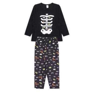 Imagem de Pijama Infantil Masculino Inverno Esqueleto- Hey Kids Preto - HeyKids,