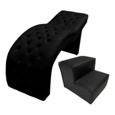 Imagem de Maca para Estética Luxo Preto Veludo Capitone Estofados com Escadinha 