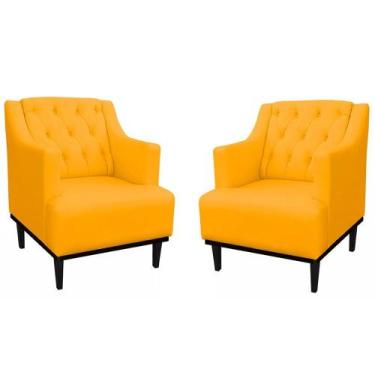 Imagem de Kit 02 Poltronas Decorativa Clássica Capitonê Suede Amarelo - SA Móvei