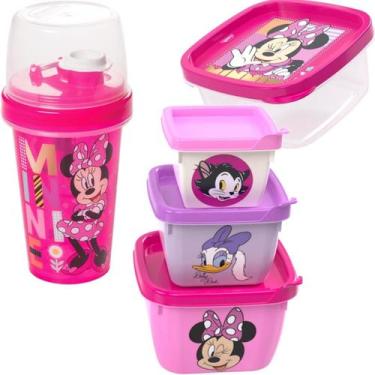 Imagem de Kit Minnie Porta Lanche Escola Passeio Garrafa Potes 5 Itens - Plasuti