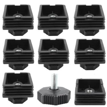 Imagem de bociloy 8 peças de pés niveladores ajustáveis 50 x 50 mm kit de inserção quadrada nivelador deslizante para móveis, perna de parafuso de nivelamento para armários, sofá, mesas, cadeiras elevador,