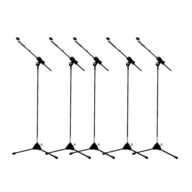 Imagem de Kit 5 Suportes Pedestal para Microfone, Cachimbo, Altura Ajustável 40cm-1,57m, Preto