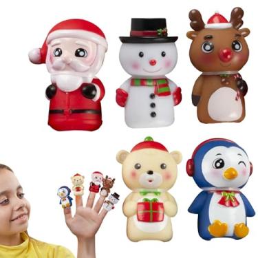 Imagem de Fantoche de dedo para crianças, boneca de dedo infantil - 5X figuras de fantoches de dedo de Natal | Fantoche de dedo de personagem de desenho animado, de neve de Papai Noel, brinquedo de fantoche par