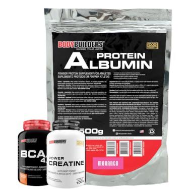 Imagem de Kit Albumin Protein Morango 500g + Creatina Tangerina 100g + BCAA 4,5g Tangerina 100g - Bodybuilders