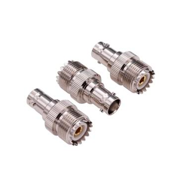 Imagem de Yuelulala 3 peças UHF fêmea SO239 Jack para BNC fêmea adaptador coaxial RF conector adaptador coaxial (Y09-3)