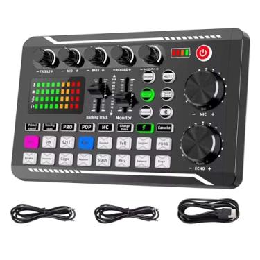 Imagem de Mixer de áudio, trocador de voz e interface de áudio com efeitos de mixagem de DJ, equipamento de estúdio de produção de podcasts