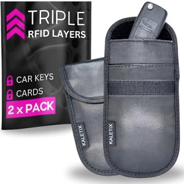 Imagem de KALETIX 2 bolsas de chave com bloqueio de sinal RFID de camada tripla | Bolsa Faraday para chaves de carro | Bloqueador de sinal de chave de carro sem chave Bolsa Faraday para chaves de carro