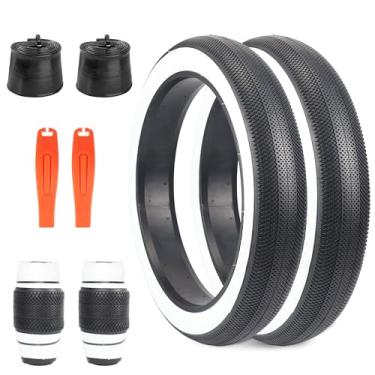Imagem de BALINGE Pneus de Bicicleta 26x4 Pneu gordo 26 x 4 Branco para Bicicleta de Montanha, E-Bike e Snowbike, Pacote com 2 Pneus de Alto Desempenho com Tubos