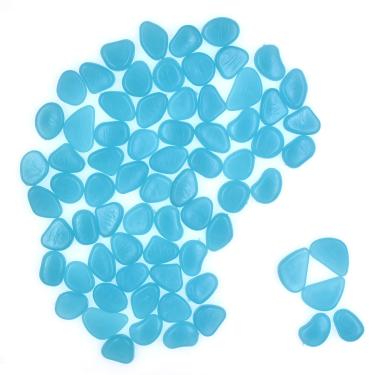 Imagem de QTTLLI 100 peças de pedras decorativas que brilham no escuro para caminho, jardim, passarela, quintal, aquário, azul claro