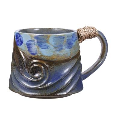 Imagem de Caneca de café de cerâmica, caneca de café vintage, artesanato de esmalte de transmutação, caneca de cerâmica feita à mão com alça de barbante, adequada para escritório/casa, lavável na lava-louças e