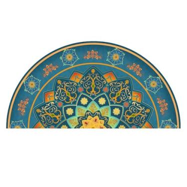 Imagem de TOUSSE Tapete redondo, tapete lavável, antiderrapante, tapetes para sala de estar, tapetes para quarto, tapete circular, tapetes vintage boho, pelo baixo, macio (flor 17,80 x 160 cm)