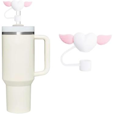 Imagem de Lindo enfeite de palha de silicone Love Wings para Stanley de 30 e 1,134 g, tampa de palha à prova de respingos, capa de canudo reutilizável, capas de ponta de canudo de 10 mm para Stanle (asas rosa
