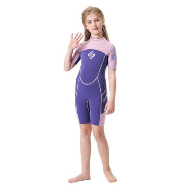 Imagem de Seaskin Roupa de mergulho infantil, maiô térmico de neoprene de 3 mm, zíper nas costas, mantém aquecido em água fria para aulas de natação de surfe e mergulho (rosa curto, 6)