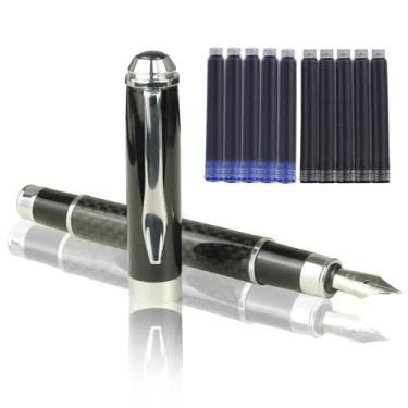 Imagem de Caneta-tinteiro de luxo, caneta de tinta de ponta média para escrever, melhor conjunto de canetas para homens e mulheres, caneta elegante com 5 cartuchos de refil de tinta preta e 5 azuis, caneta