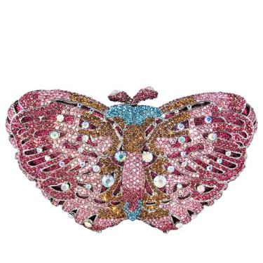Imagem de Boutique De FGG Bolsa de mão borboleta Minaudiere feminina com strass, bolsa de mão para noite e casamento, bolsa clutch de cristal, mini, Rosa 10, Mini