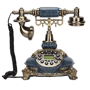Imagem de Dilwe Telefone retrô vintage antigo estilo europeu antigo telefone fixo com fio telefone com identificação de chamadas para casa e escritório, azul escuro