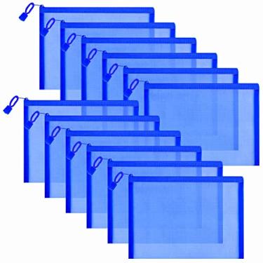 Imagem de Sinzip 12 Pieces Zipper Nylon Mesh Pouch, Mesh Cosmetic Bags Makeup Bags Pencil Case, Multipurpose Travel Bags for Cosmetic School Office Supplies and Travel Accessories (Blue, A5) (WB06)