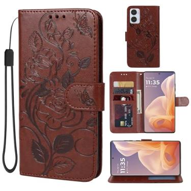 Imagem de Vavies Capa para Moto G85 5G, capa carteira Motorola S50 Neo, capa flip de couro floral com suporte para cartão de crédito para Motorola Moto G85 5G marrom