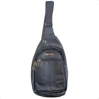 Imagem de Bolsa Transversal De Couro Shoulder Bag Preto Com Zíper Preta Tiracolo