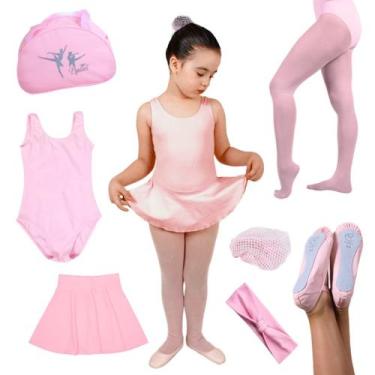 Imagem de Kit Roupa de Ballet Infantil Regata - 7 pcs - Ritmus, Meia 00 / Saia P