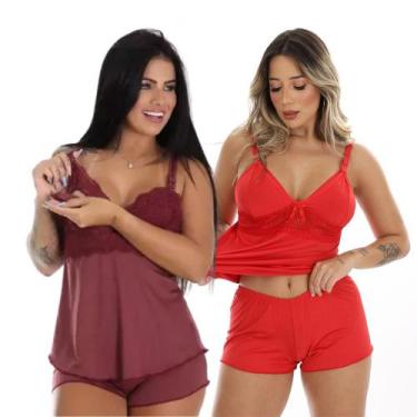 Imagem de Kit 2 Baby Doll Amamentação Feminino Maternidade Gestante Abre Fácil P