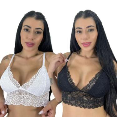 Imagem de Kit 2 Top Cropped De Renda Feminino Alças Ajustáveis Rendado Sutiã Blo
