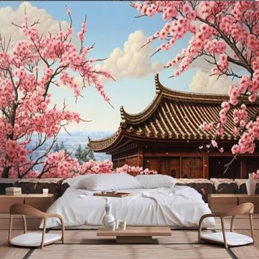 Imagem de Lcythiazole Murais de papel de parede de flor de pêssego de tamanho personalizado, murais de papel de parede floral vintage 3D, papel de parede autoadesivo removível, adequado para quarto.