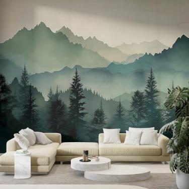 Imagem de Papel de parede floresta mural verde sálvia floresta descascar e colar papel de parede paisagem de montanha papel de parede autoadesivo natureza rústica pinheiro decoração de parede aquarela quarto