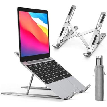 Imagem de Suporte para Notebook Dobrável em Alumínio Ergonômico Ajustável Antiderrapante Portátil 10" a 16"
