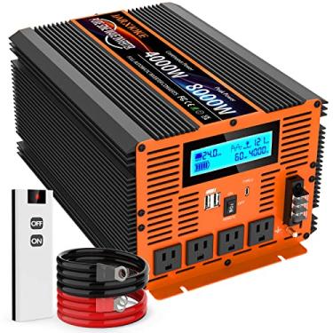 Imagem de JARXIOKE 4000 Watt Pure Sine Wave Power Inverter 24V DC to 110V 120V Converter for Family RV Off Grid Solar System Car with Type-C Ports 4 AC Power Outlets Dual USB Ports LCD Display and Re
