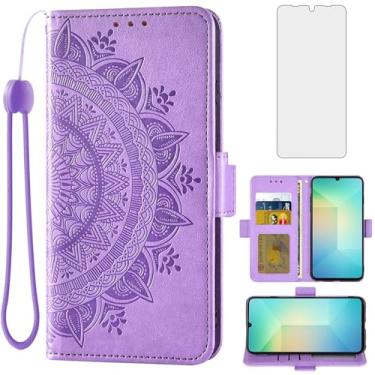 Imagem de Asuwish Capa de telefone para Samsung Galaxy A06 capa carteira de vidro temperado protetor de tela porta-cartão de crédito flip bolsa alça de pulso suporte fólio cordão slot acessórios para celular