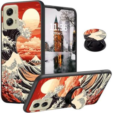 Imagem de Qindaiwen Capa projetada para Motorola Moto G Stylus 5G 2024 com suporte expansível de dedo, capa de telefone fina de silicone TPU macio à prova de choque, proteção à prova de quedas, onda do mar