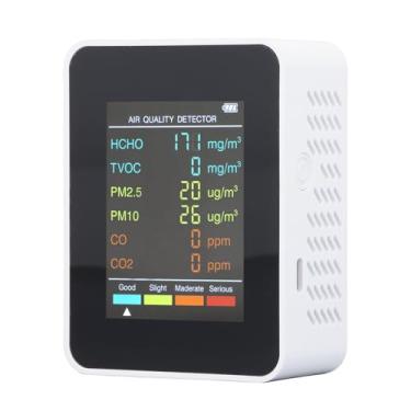 Imagem de Monitor de CO2, Monitor de Qualidade do Ar Interno, Medidor de Qualidade do Ar Portátil para CO2 TVOC HCHO PM2.5 PM10 Detecção, Testador de Qualidade do Ar para Casa (ABS 2)