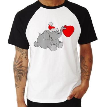 Imagem de Camiseta Raglan Elefante Noel - Foca na Moda, Branco, Preto, P