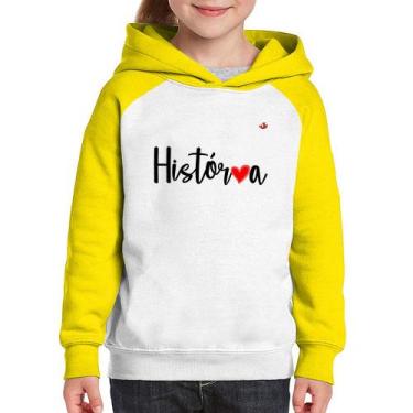 Imagem de Moletom Infantil História por amor - Foca na Moda, Branco, Amarelo, 12