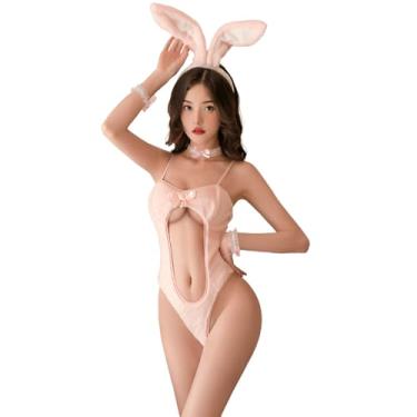 Imagem de SENJIY sexy bunny outfit lingerie for women playboy One Piece costume Maid Outfits Bunny Girl Naughty Anime Cosplay Furry Bodysuit Rabbit Roleplay Party Christmas Halloween Tail set Pink